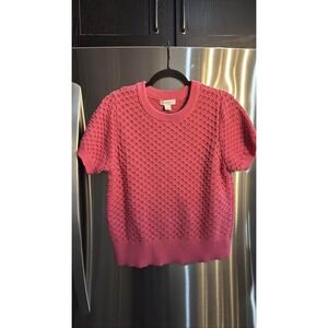 Liz Claiborne Women's Pink Short Sleeve Knit Textured Sweater Top L